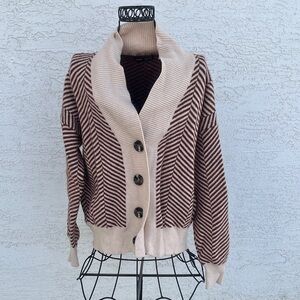 SHEIN Brown and Cream Knit Chevron Herringbone Cardigan Size Medium